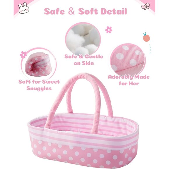🆕 8 Pcs Baby Doll Accessories Dolls Clothes with Bassinet for 17-22 Inch Baby - Picture 5 of 7